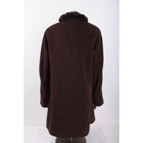 Ellen Tracy Womens Wool Coat Overcoat Mid length Brown Faux Fur Trim Sz US 4 - Picture 5 of 6
